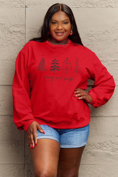 Simply Love Full Size MERRY AND BRIGHT Graphic Sweatshirt