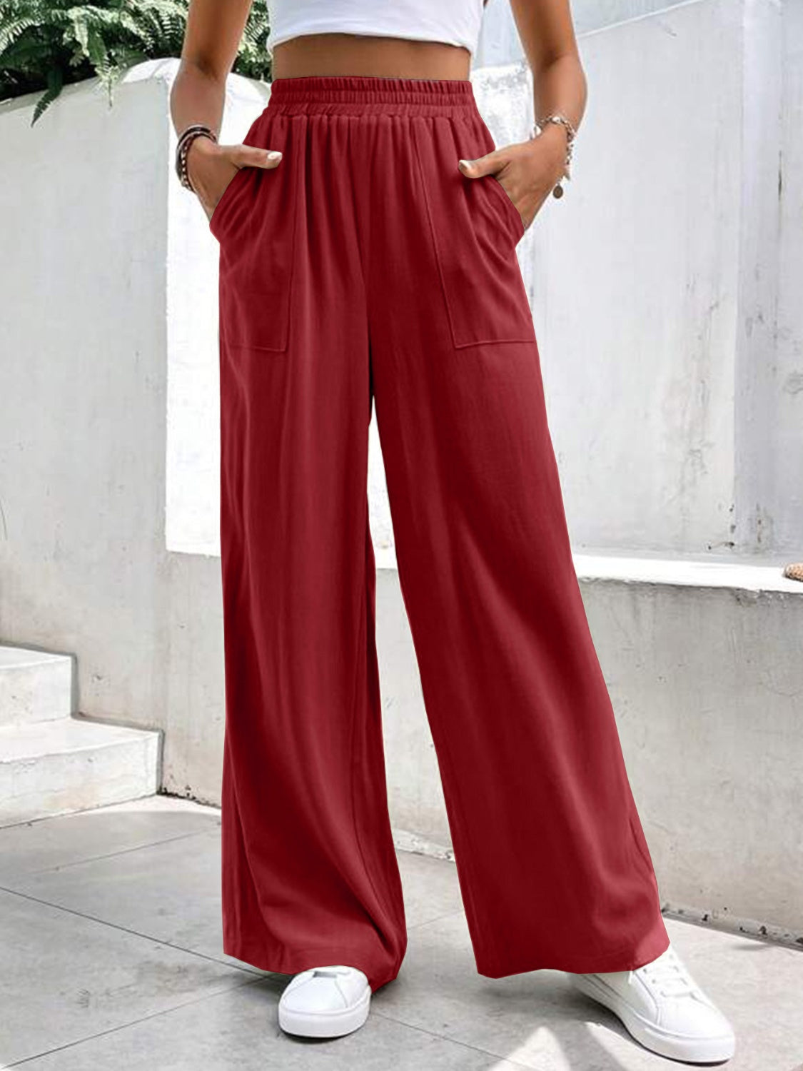 High Waist Wide Leg Pants with Pockets