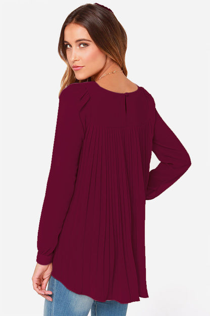 Ivy Lane Full Size Round Neck Back Pleated Blouse