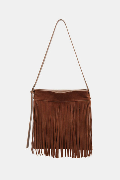 Suede Fringe Adjustable Strap Shoulder Bag