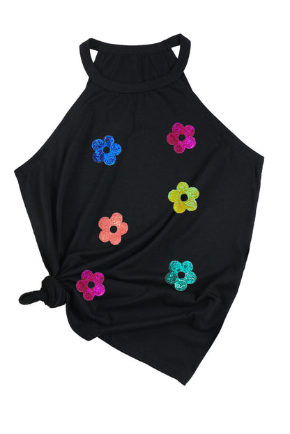 Sequin Flower Round Neck Tank