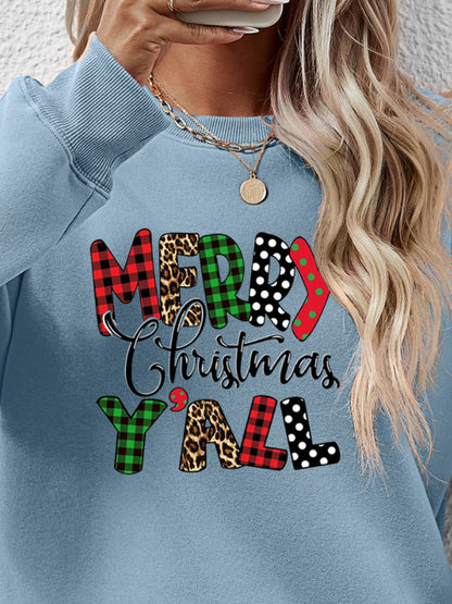 Letter Graphic Round Neck Long Sleeve Sweatshirt