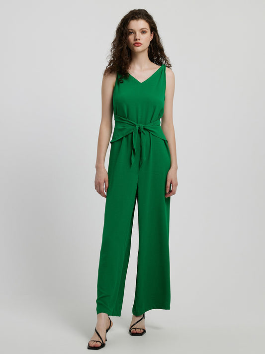 Honey Knot Detail Tie Front Sleeveless Jumpsuit