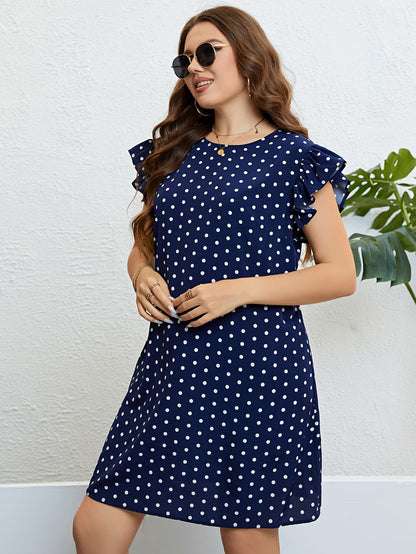 Honey Plus Size Polka Dot Round Neck Dress