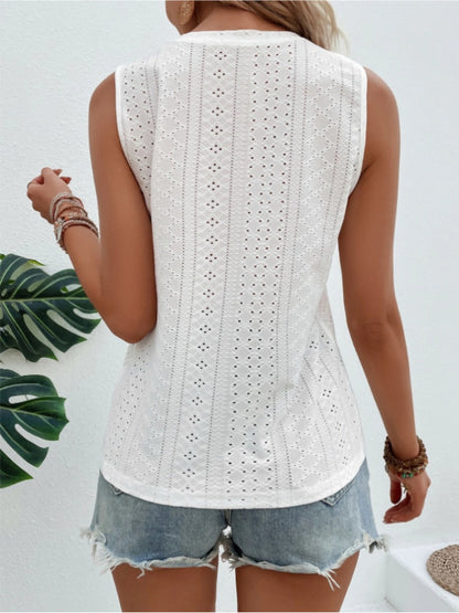 Eyelet Round Neck Tank