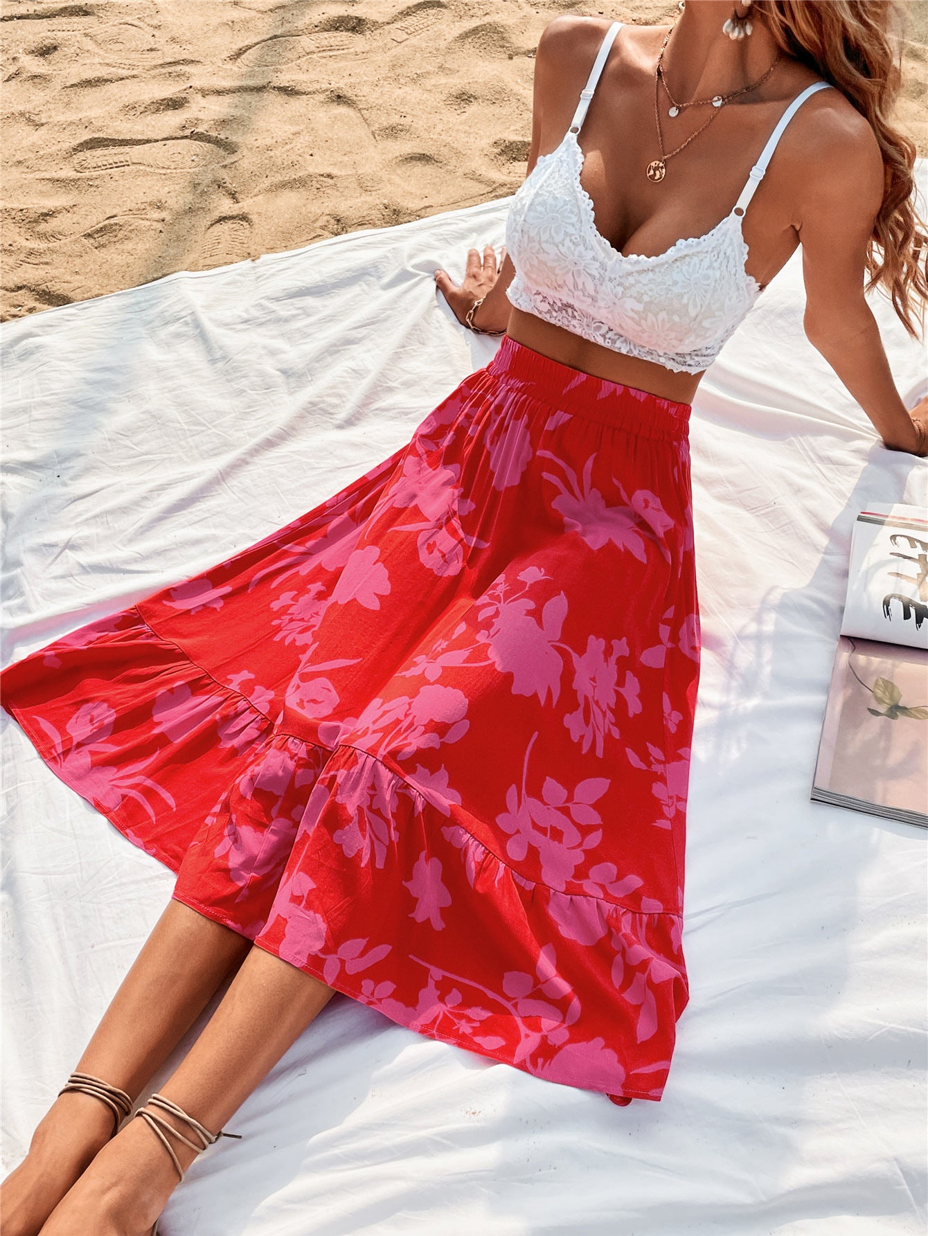 Printed Elastic Waist Skirt