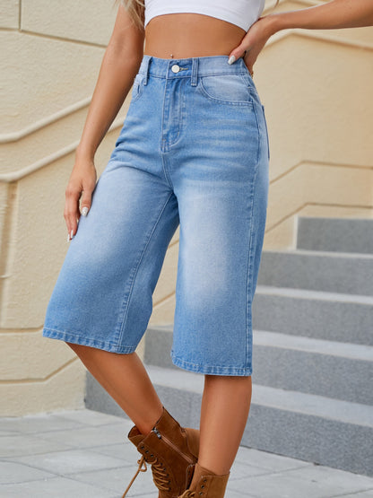 High Waist Denim Shorts with Pockets