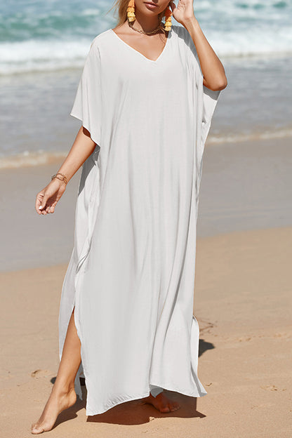 Slit V-Neck Half Sleeve Cover-Up