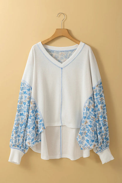 Printed V-Neck Long Sleeve Blouse