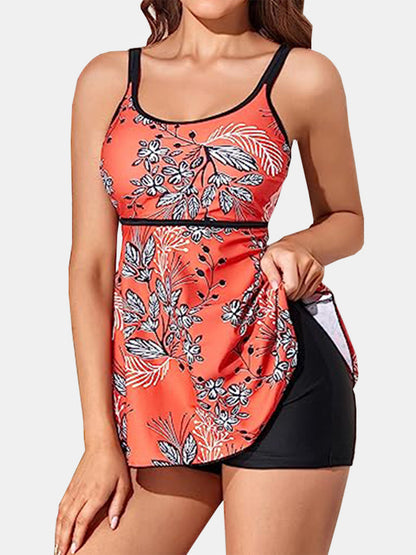 Printed Scoop Neck Two-Piece Swim Set