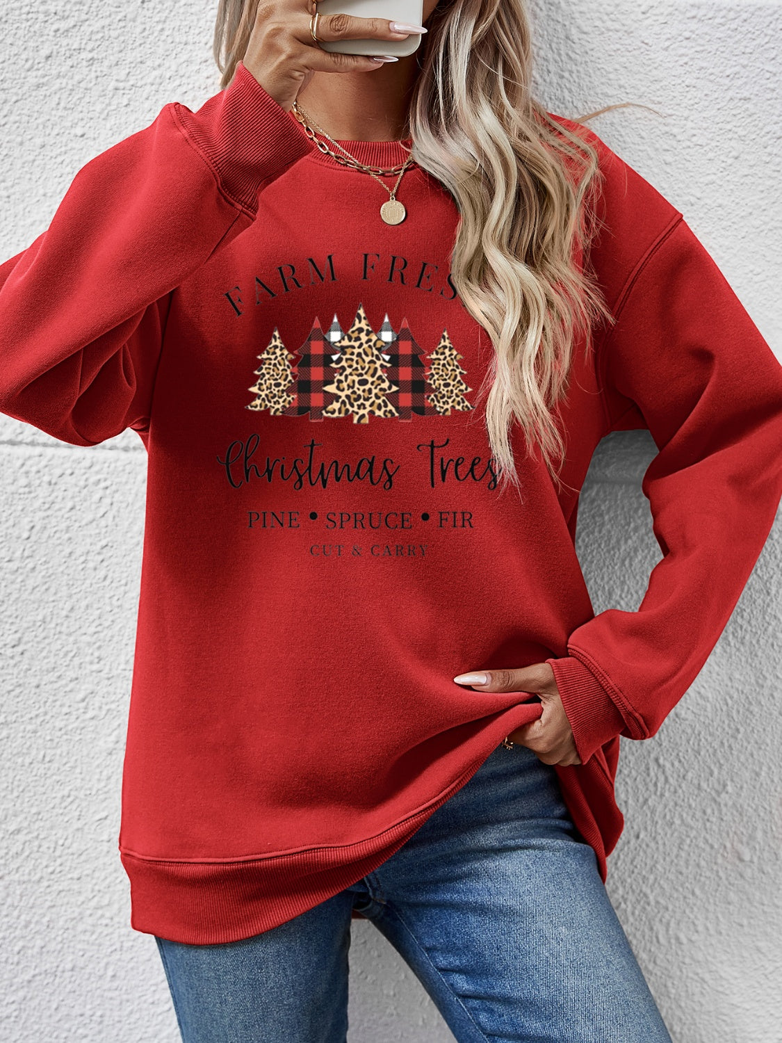 Graphic Round Neck Long Sleeve Sweatshirt