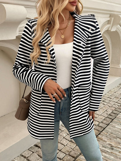 Devine Striped Long Sleeve Hooded Outerwear