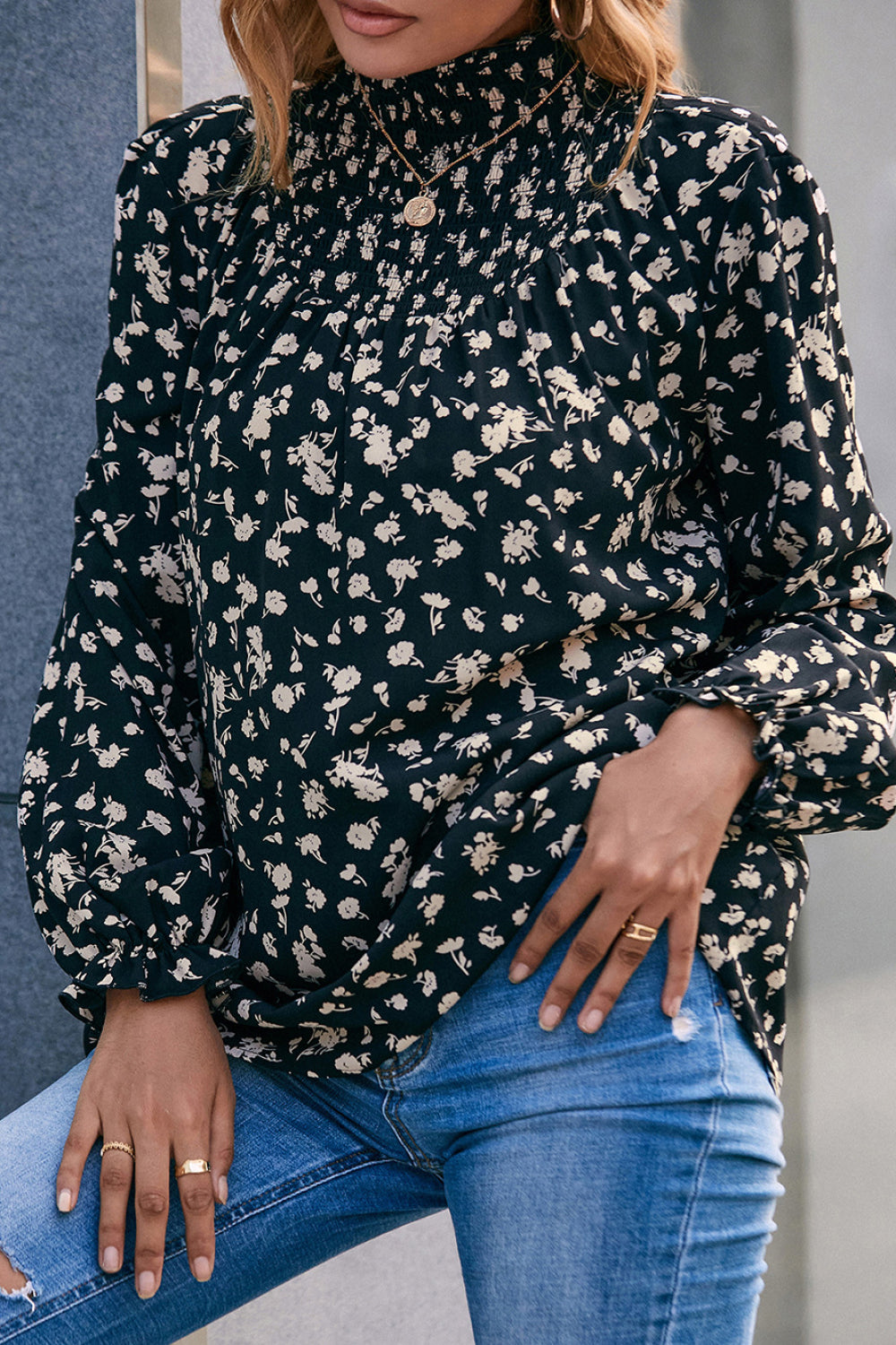 Ivy Lane Floral Mock Neck Blouse