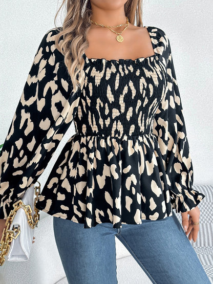 Square Neck Flounce Sleeve Blouse