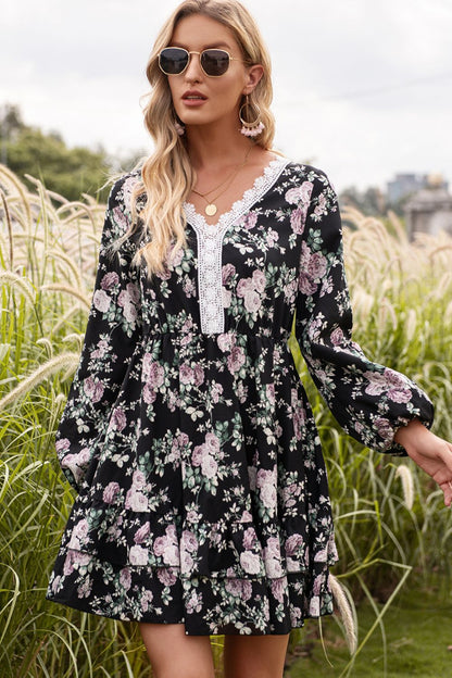 Ivy Lane Floral Lace Trim Long Sleeve Dress