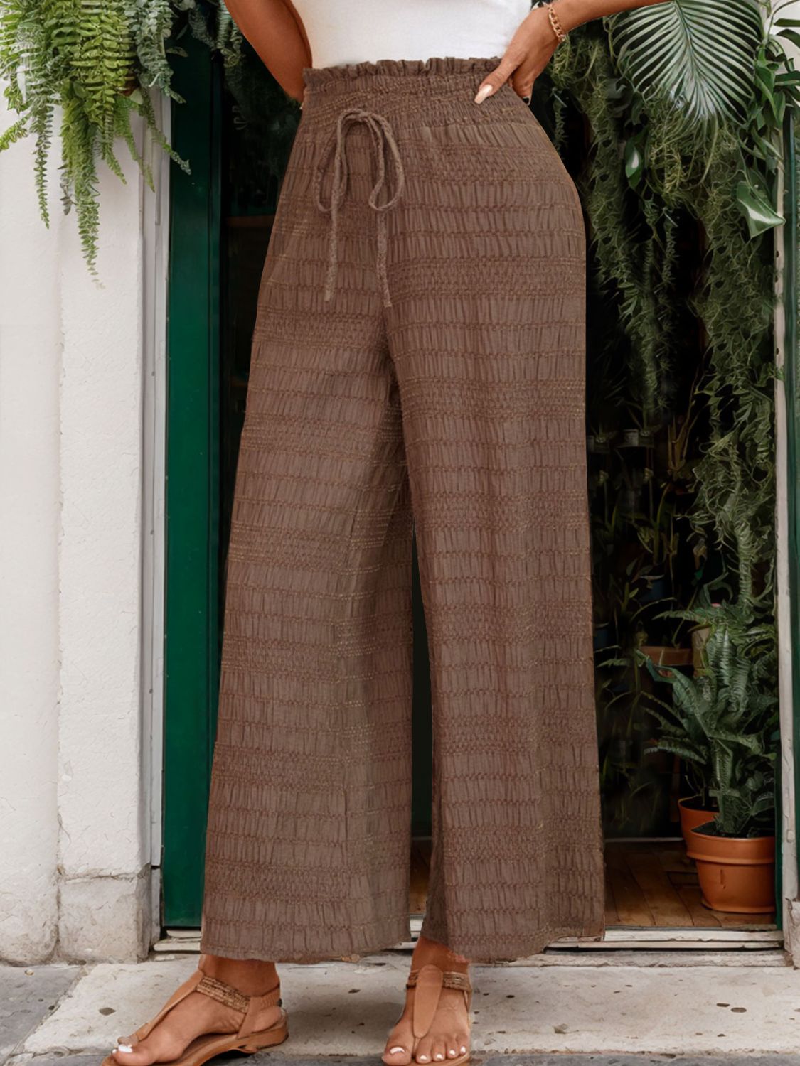 Perfee Tied Wide Leg Pants