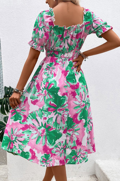 Honey Floral Frill Trim Square Neck Dress