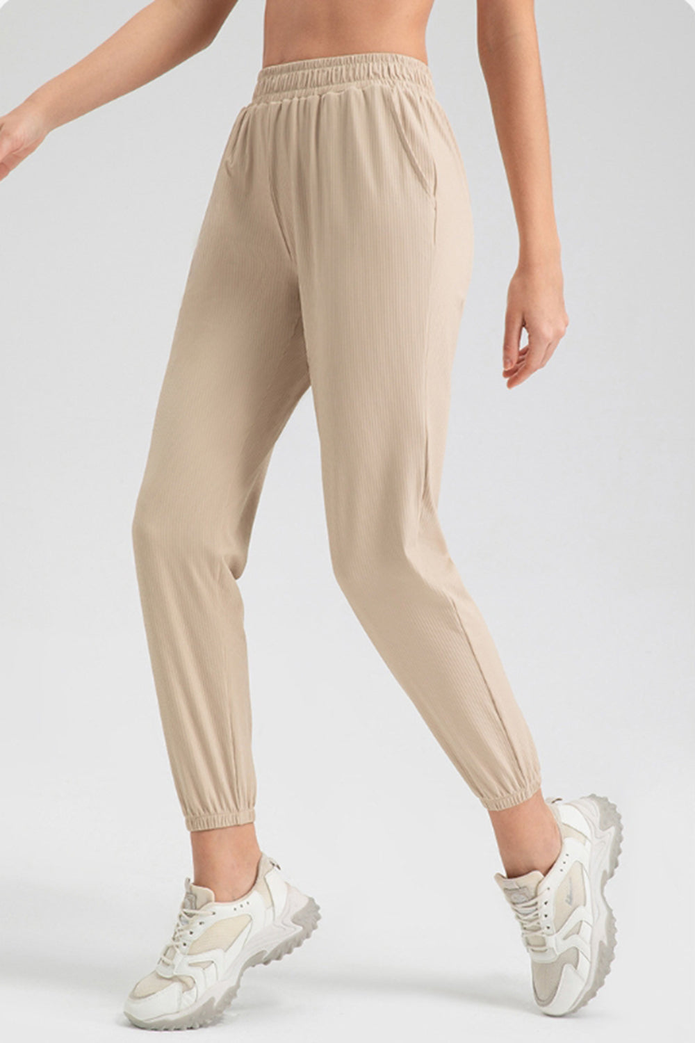 Elastic Waist Active Pants with Pockets