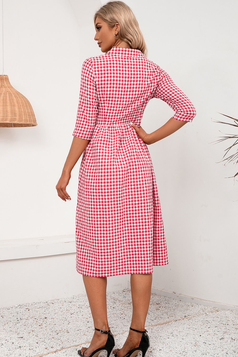 Ivy Lane Plaid Collared Neck Midi Dress