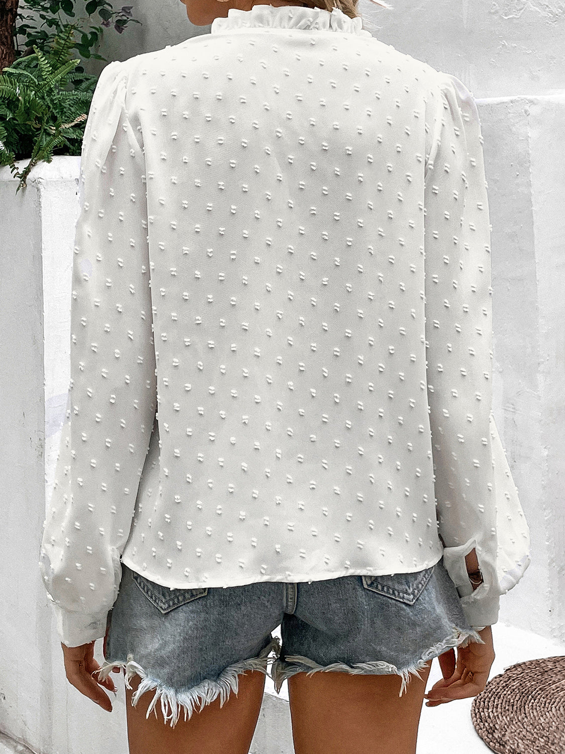 Honey Swiss Dot Lace Trim Long Sleeve Shirt