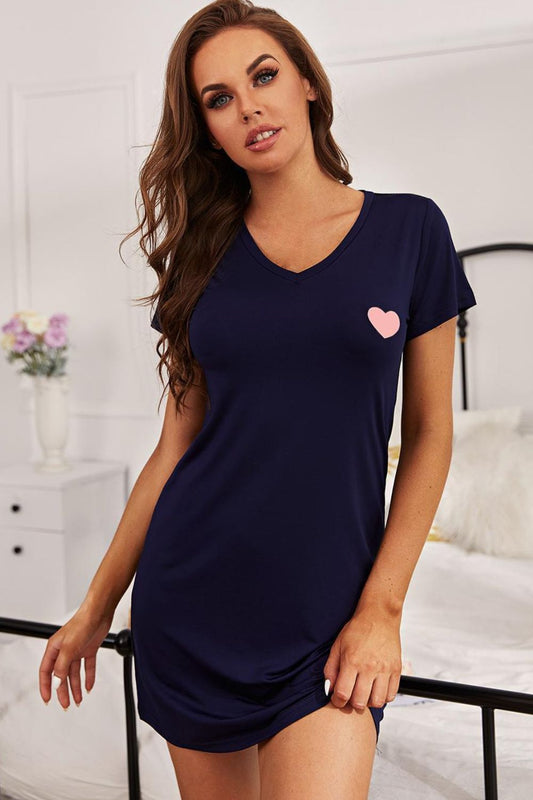 Heart Graphic Short Sleeve Night Dress