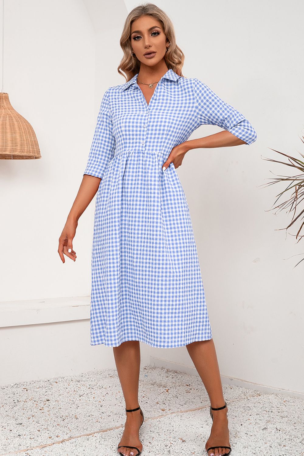 Ivy Lane Plaid Collared Neck Midi Dress