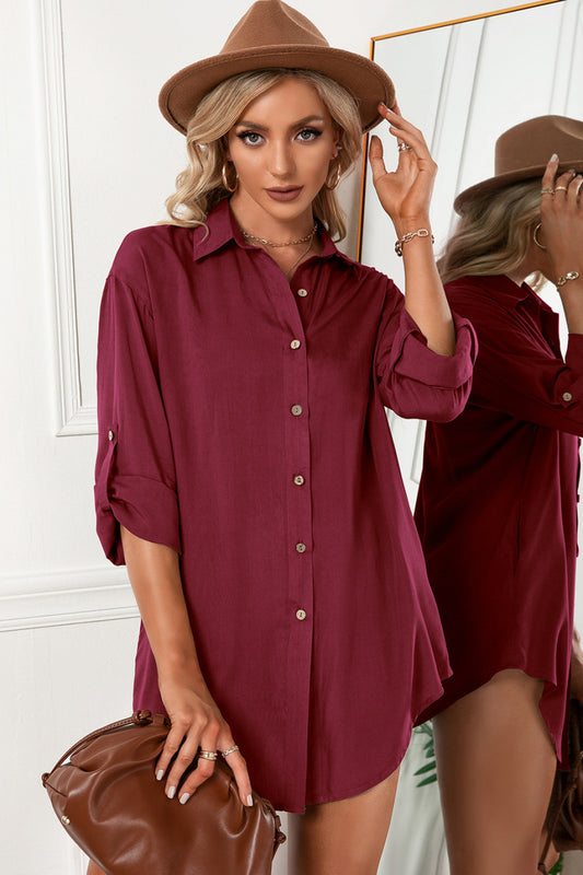 Ivy Lane Solid Button Up Drop Shoulder Blouse