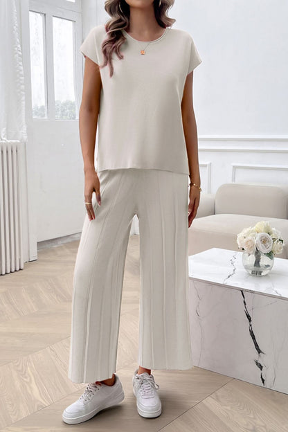 Devine Round Neck Short Sleeve Top and Pants Set