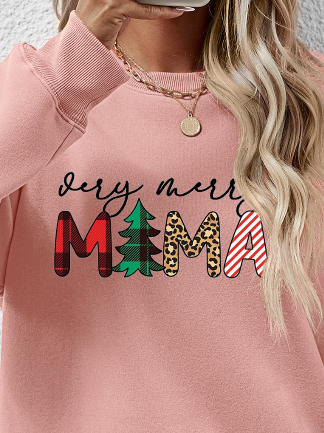 Letter Graphic Round Neck Long Sleeve Sweatshirt