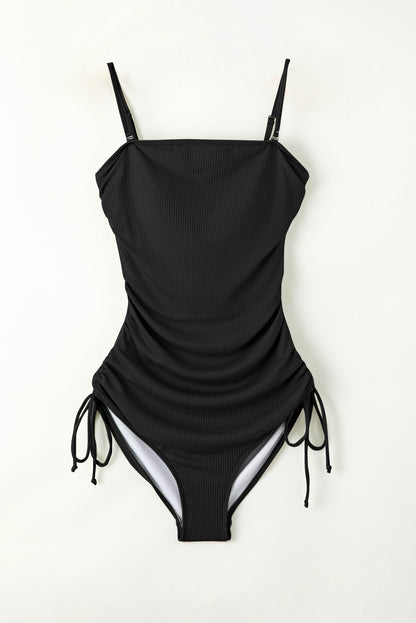 Drawstring Spaghetti Strap One-Piece Swimwear