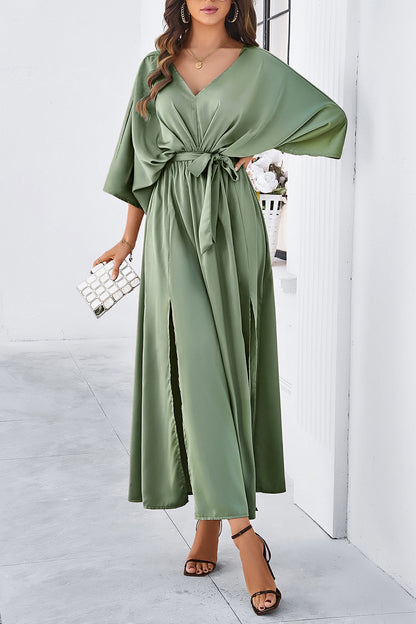 Devine Slit Tied V-Neck Three-Quarter Sleeve Dress