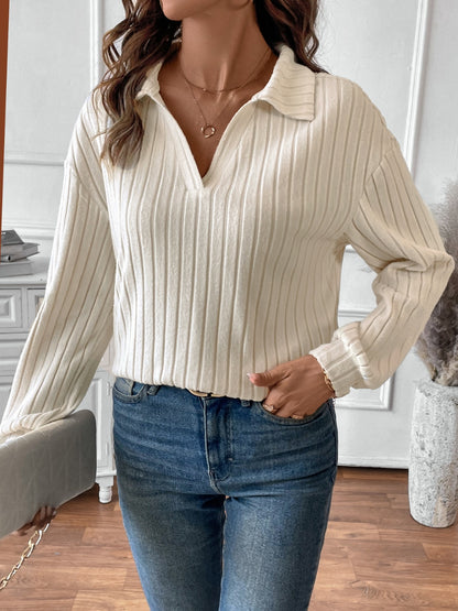 Ribbed Johnny Collar Long Sleeve T-Shirt