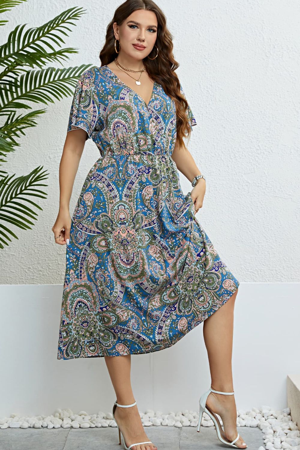 Honey Printed Flutter Sleeve Midi Dress