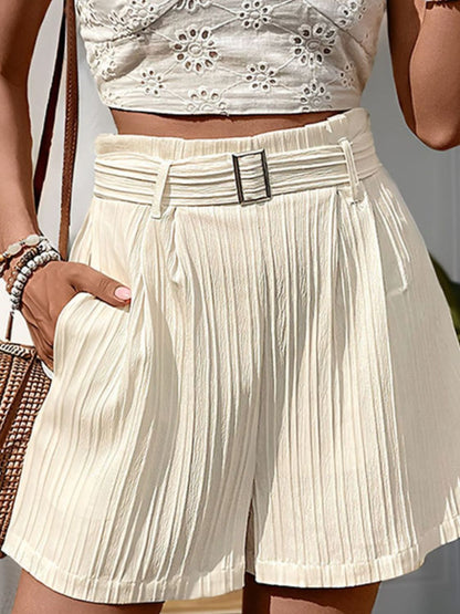 Perfee Textured High Waist Shorts with Pockets