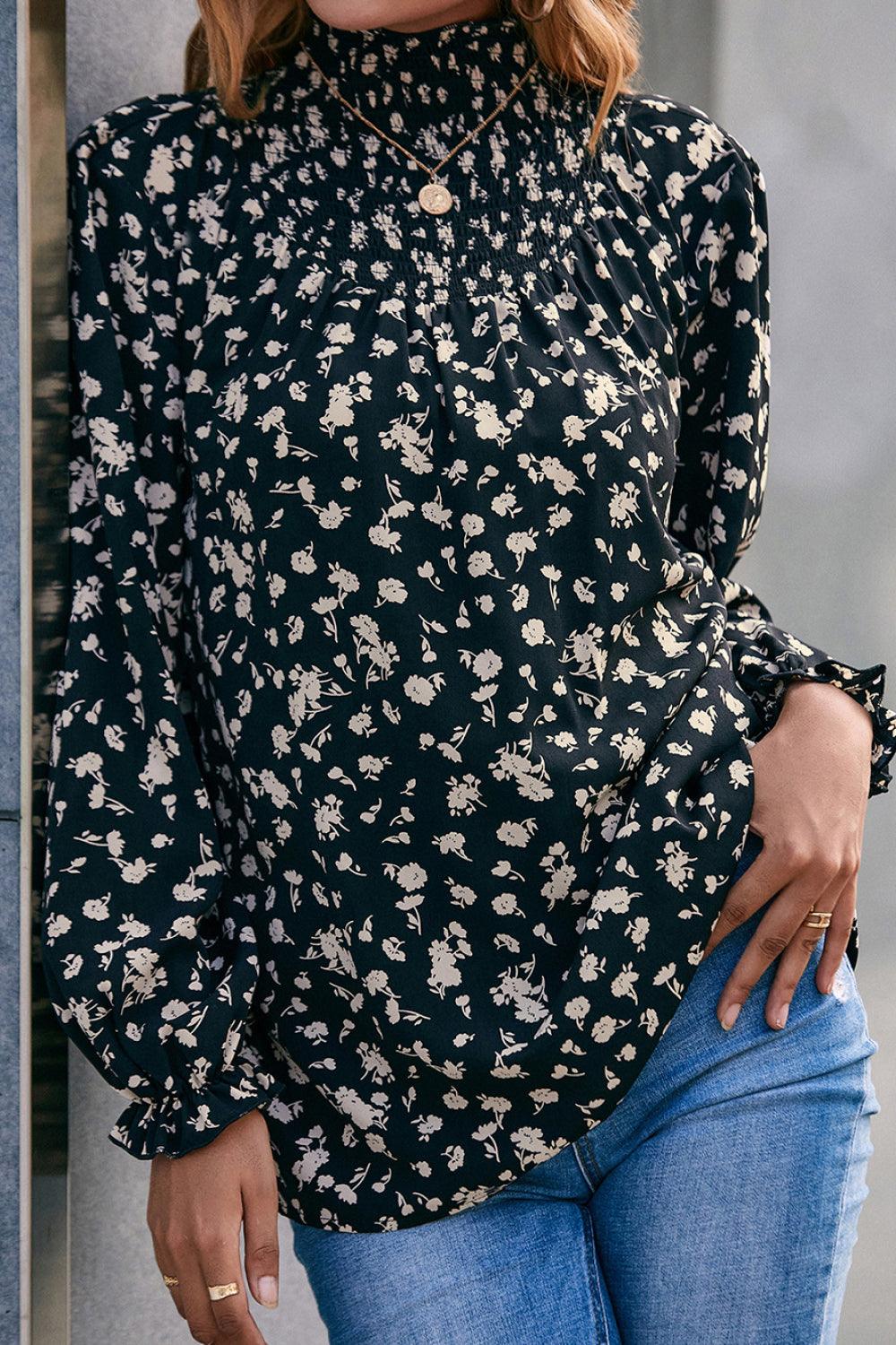 Ivy Lane Floral Mock Neck Blouse