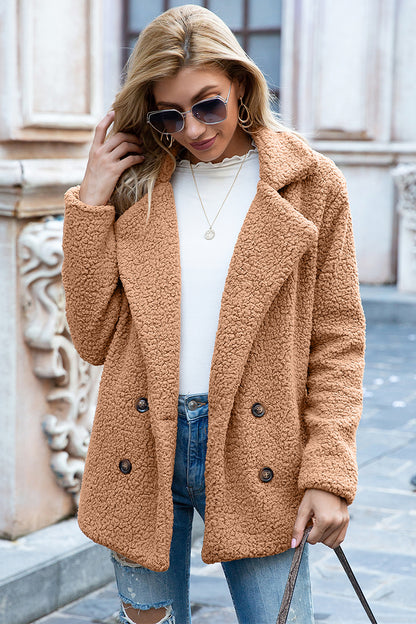 Ivy Lane Full Size Lapel Collar Sherpa Coat