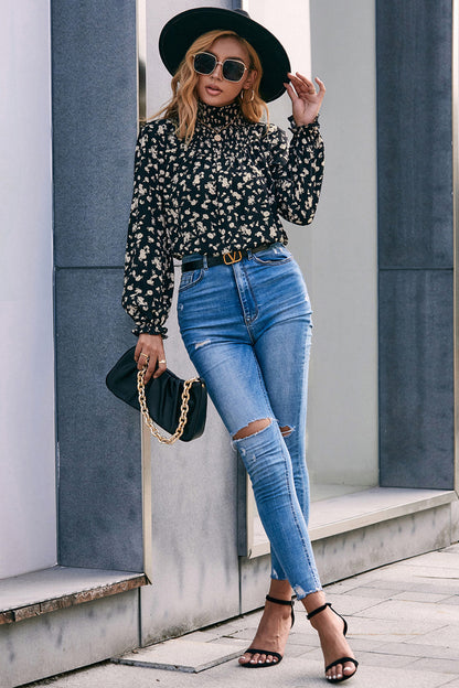 Ivy Lane Floral Mock Neck Blouse