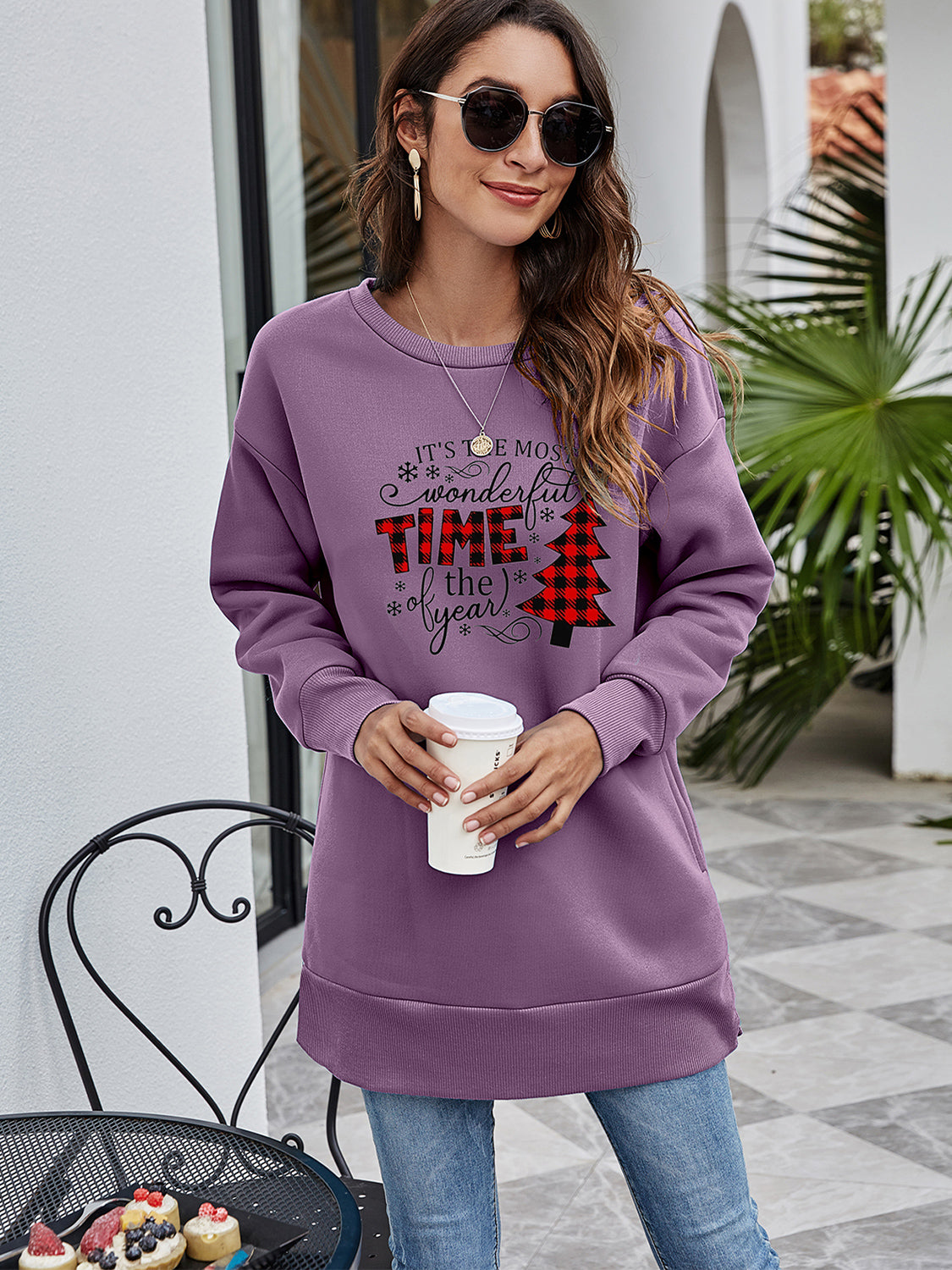 Christmas Tree Graphic Drop Shoulder Sweatshirt