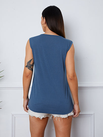 Square Neck Decorative Button Tank