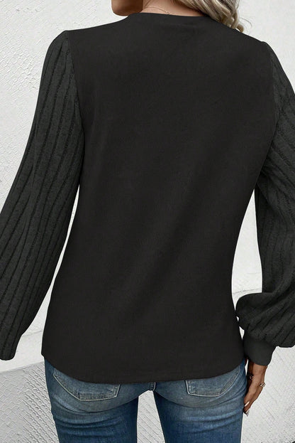 Ribbed Round Neck Long Sleeve Knit Top