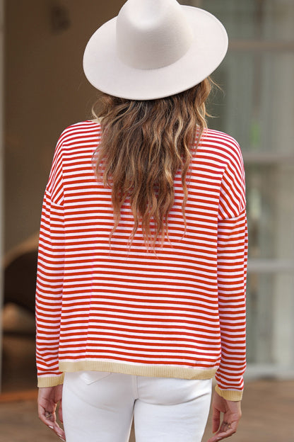 Striped Round Neck Drop Shoulder T-Shirt