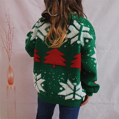 Snowflake Round Neck Long Sleeve Sweater