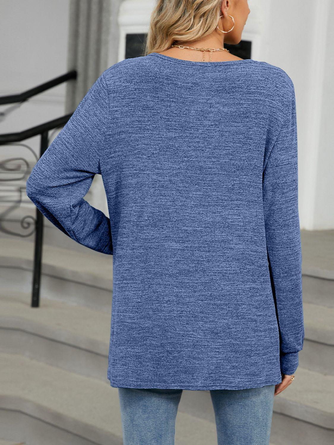 Cutout Round Neck Long Sleeve T-Shirt