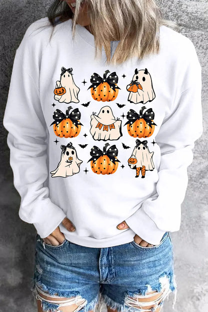 Pumpkin & Ghost Round Neck Long Sleeve Sweatshirt