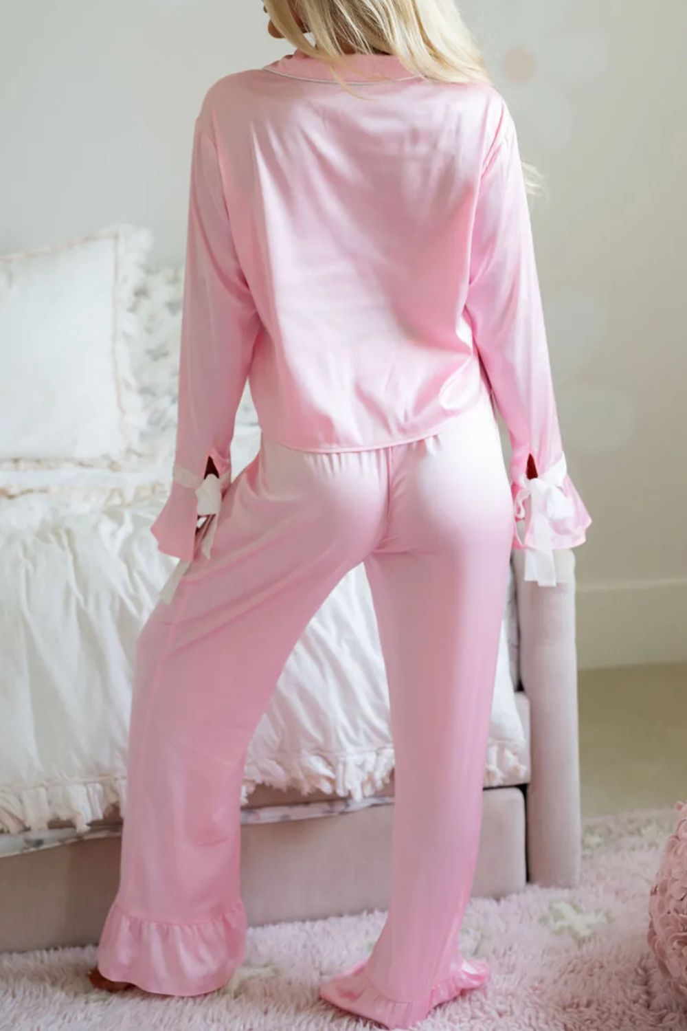 Collared Neck Long Sleeve Top and Pants Lounge Set