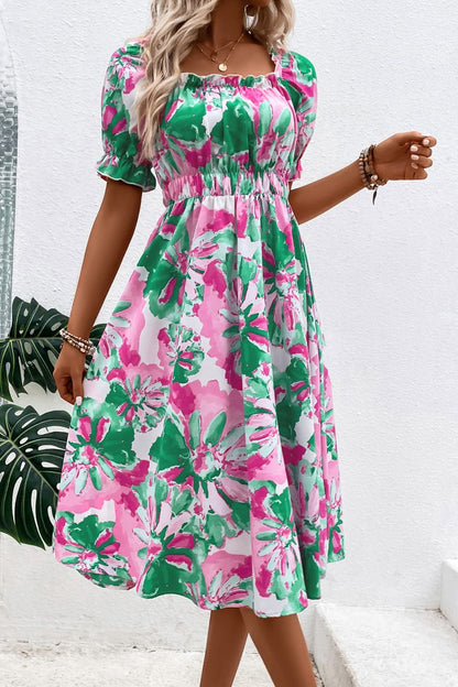 Honey Floral Frill Trim Square Neck Dress