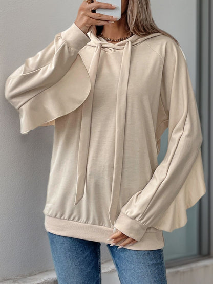 Perfee Drawstring Ruffled Long Sleeve Hoodie