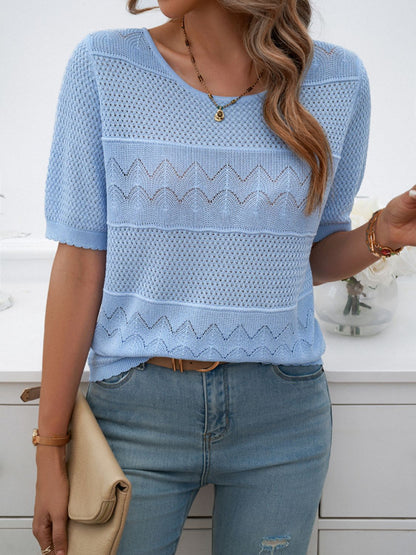 Devine Round Neck Half Sleeve Knit Top