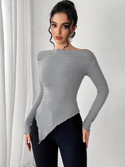 Asymmetric Hem Long Sleeve T-Shirt