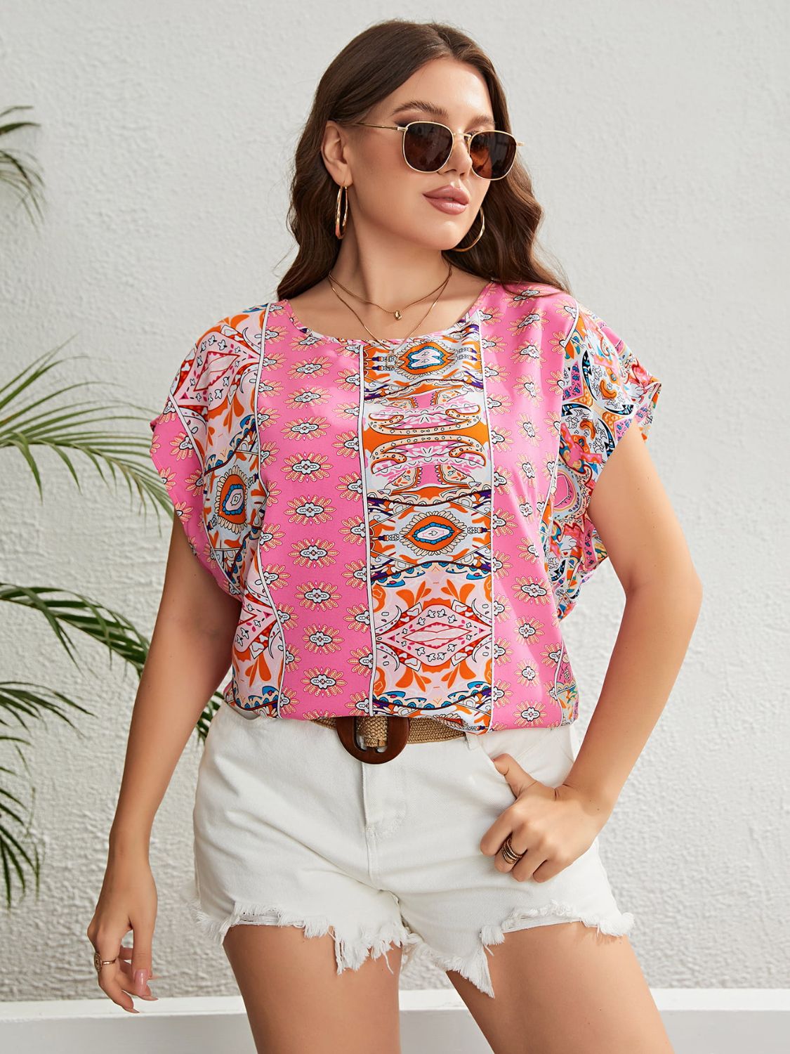 Honey Plus Size Printed Round Neck Blouse